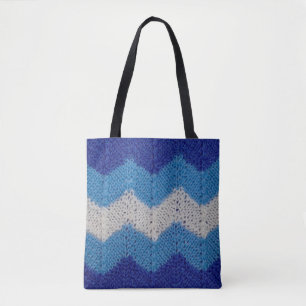 Bolso De Tela tela de punto con figuras rayadas azul y blanco