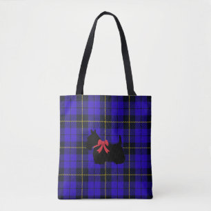 Bolso De Tela Tela escocesa azul con el escocés Terrier con el