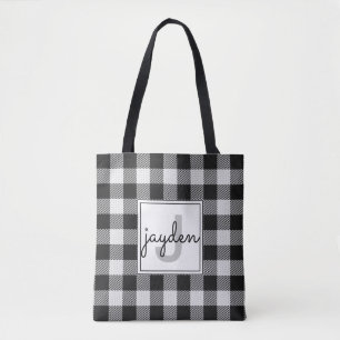 Bolso De Tela Tela escocesa blanco y negro de moda del búfalo