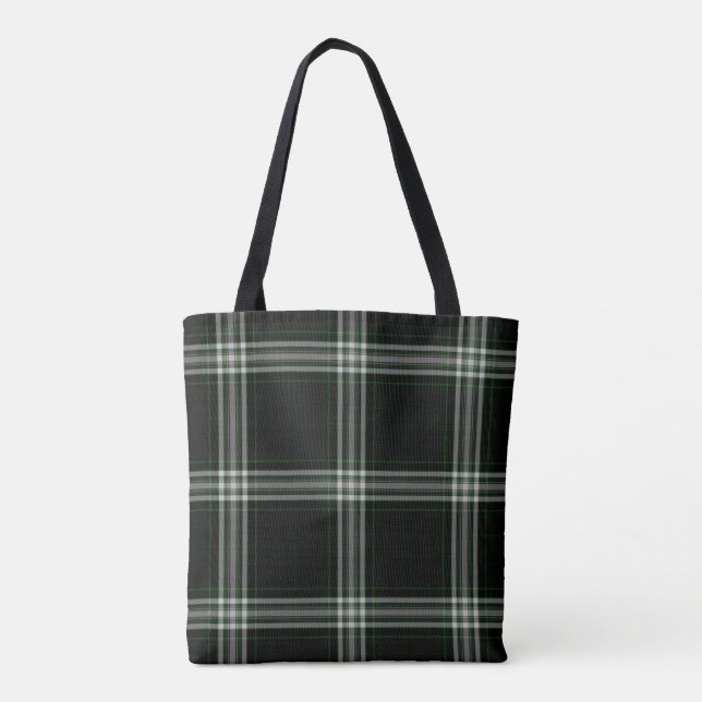 Bolso De Tela Tela escocesa de tartán verde blanca negra doble (Reverso)