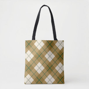 Bolso De Tela Tela escocesa diagonal en oro con la raya verde