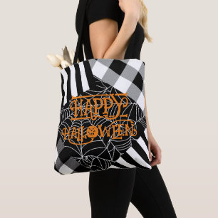Bolso De Tela Telaraña de parches en blanco y negro de Halloween