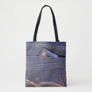 Bolso De Tela Teléfono de la foto en monograma azul del bolsill
