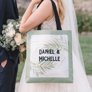 Bolso De Tela Tema Botánico de Boda Negro Dorado Arqueado Modern
