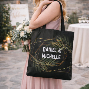 Bolso De Tela Tema Botánico de Boda Negro Dorado Arqueado Modern
