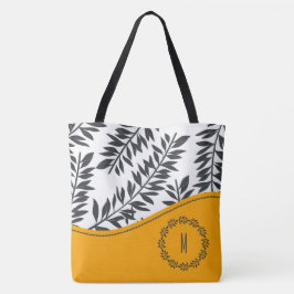 Bolso De Tela Tema Cabaña en Carbón y Blanco con Amarillo