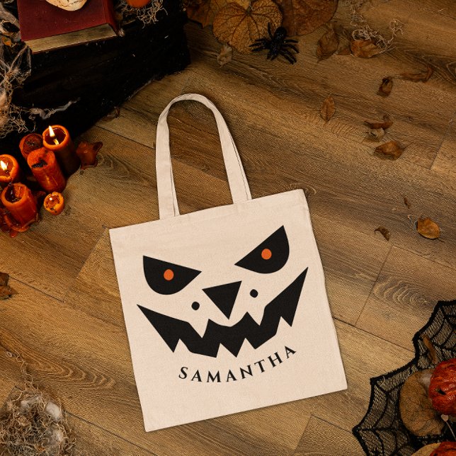 Bolso De Tela Tema de Halloween Jack O Lantern Pumpkin Face (Subido por el creador)
