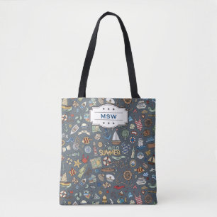 Bolso De Tela Tema de la playa, patrón náutico mordaza