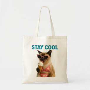 Bolso De Tela Tema de playa para amantes de gatos siameses