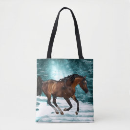 Bolso De Tela Tema del invierno Galloping Caballo árabe
