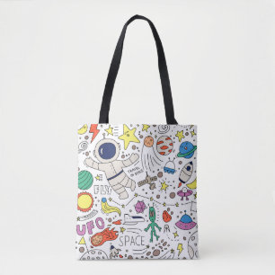 Bolso De Tela Tema espacial en el ilustracion estilo doodle