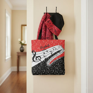 Bolso De Tela tema musical personalizado rojo y negro