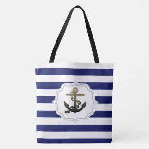 Bolso De Tela Tema Náutico Ancla de Moda Patrón de Franja Azul