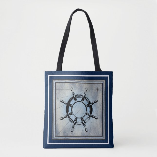 Bolso De Tela Tema Náutico Azul (Anverso)