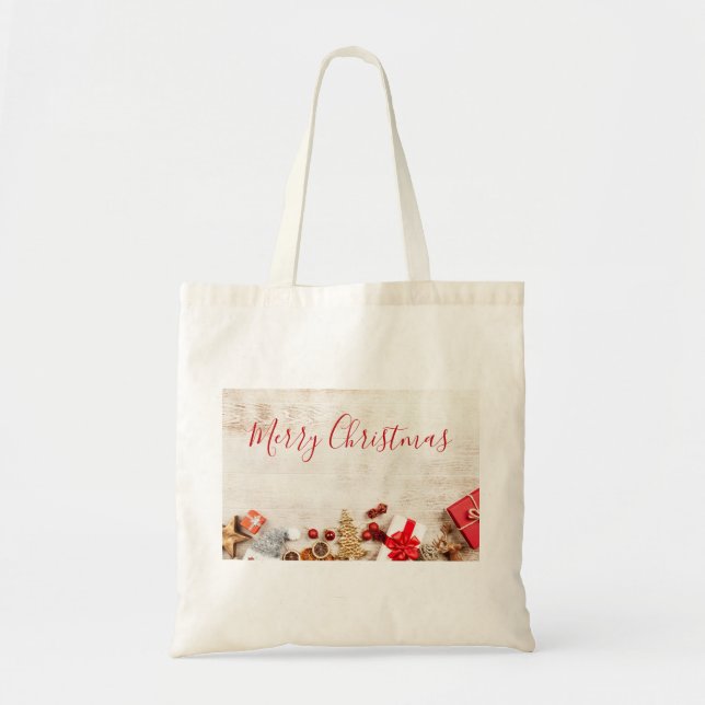 Bolso De Tela Temas de navidades en una pizarra de madera rústic (Frente)