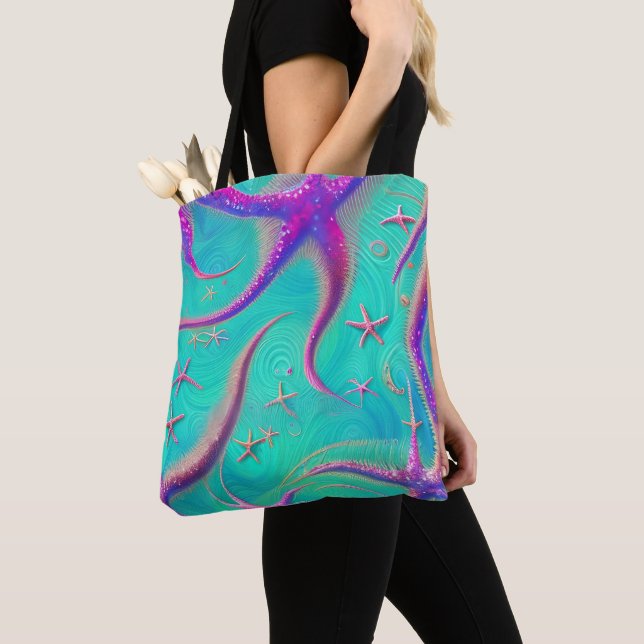 Bolso De Tela Temática playera Verde azulada y pez estrella mora (Detalle)