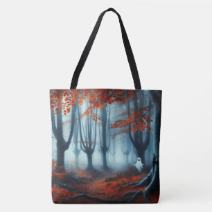 Bolso De Tela Tembloroso bosque de otoño con un fantasma