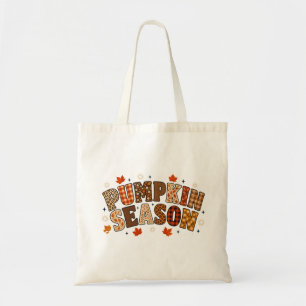 Bolso De Tela Temporada de Calabaza Otoño Floral Cuadros Tipogra