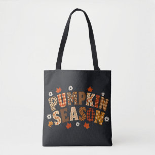 Bolso De Tela Temporada de Calabaza Otoño Floral Cuadros Tipogra