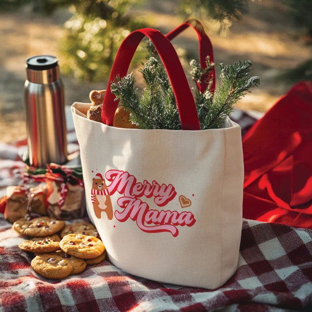Bolso De Tela Temporada de feriado de Cute Merry Mama Bear (Cute Merry Mama Bear Holiday Season Tote Bag)