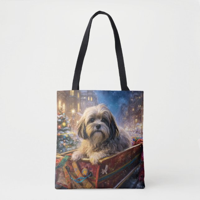 Bolso De Tela Temporada festiva de los Navidades Apso de Lhasa (Anverso)