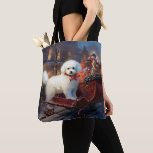 Bolso De Tela Temporada festiva de los Navidades Bichon Frise