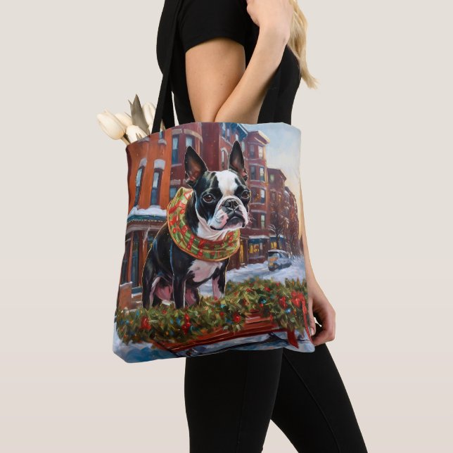 Bolso De Tela Temporada festiva de los Navidades Boston Terrier (Detalle)