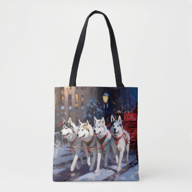 Bolso De Tela Temporada festiva de los Navidades Husky siberiano (Anverso)