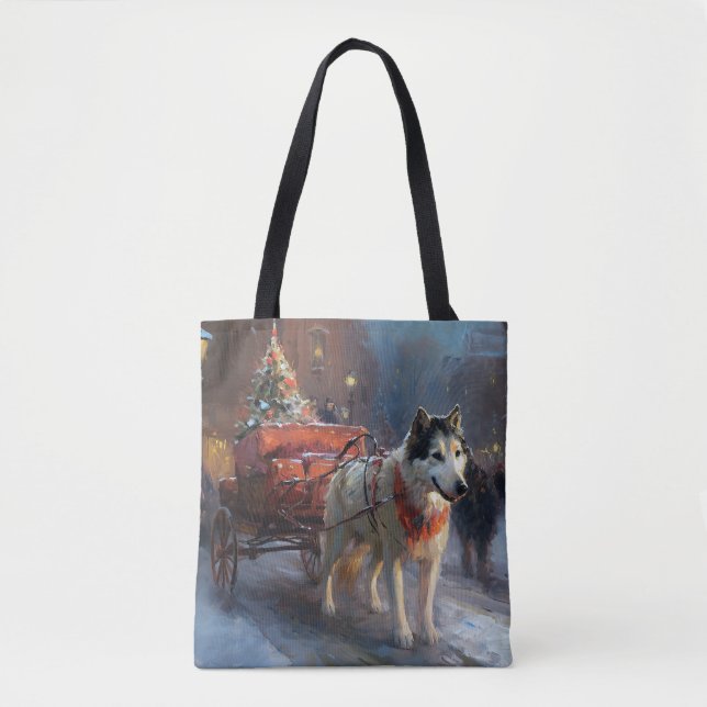 Bolso De Tela Temporada festiva de los Navidades malamutes de Al (Anverso)
