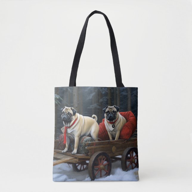 Bolso De Tela Temporada festiva de los Navidades Pug (Anverso)