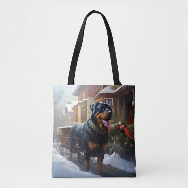 Bolso De Tela Temporada festiva de los Navidades Rottweiler (Anverso)