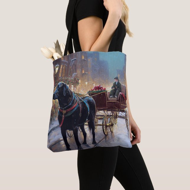 Bolso De Tela Temporada festiva de Navidades de Labrador Negro (Detalle)