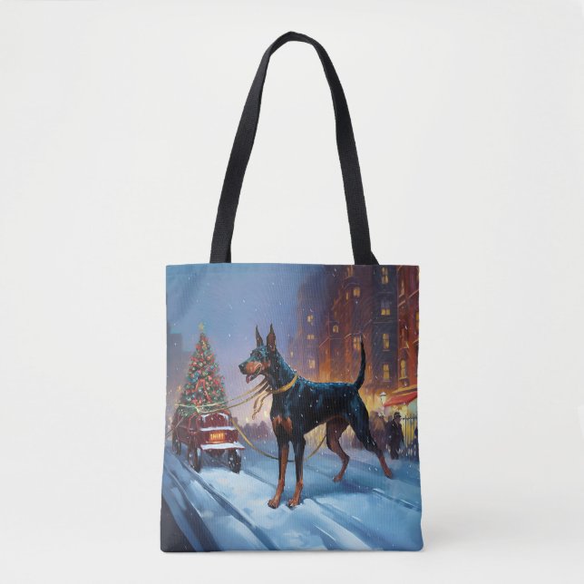 Bolso De Tela Temporada festiva de Navidades Doberman (Anverso)