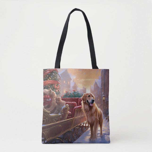 Bolso De Tela Temporada festiva de Navidades Golden Retriever (Anverso)