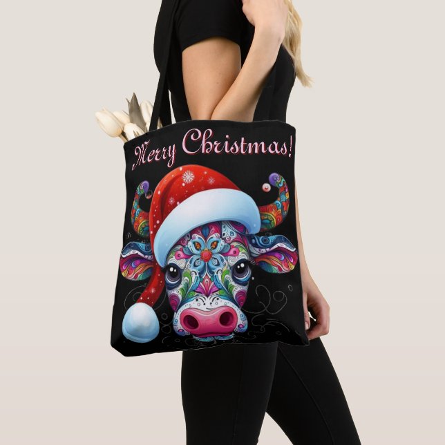 Bolso De Tela Temporada mexicana de Cow Bull Santa Hat (Detalle)