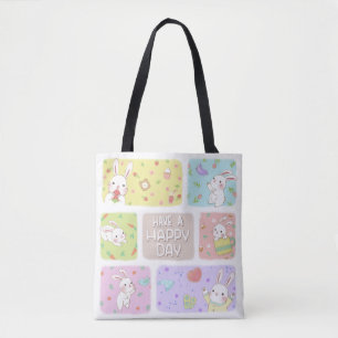 Bolso De Tela Ten Un Feliz Día: Un Ilustracion Conejito.