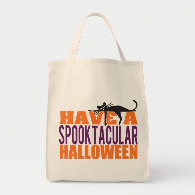 Bolso De Tela Tener una Halloween Spooktacular con gato negro (Frente)