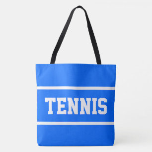Bolso De Tela TENIS Tiras de texto blanco atlético sobre azul br