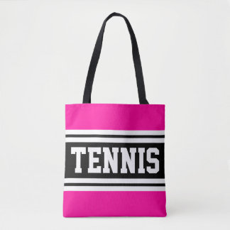 Bolso De Tela TENNIS Fun Bright Pink Black Carreras Strips