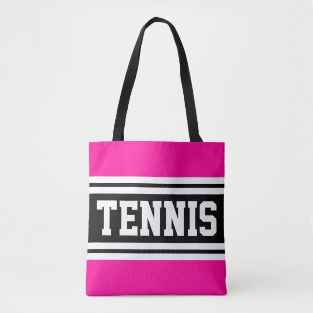 Bolso De Tela TENNIS Fun Bright Pink Black Carreras Strips (Anverso)