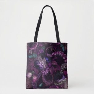 Bolso De Tela Tentáculo gótico oscuro rosa con flores