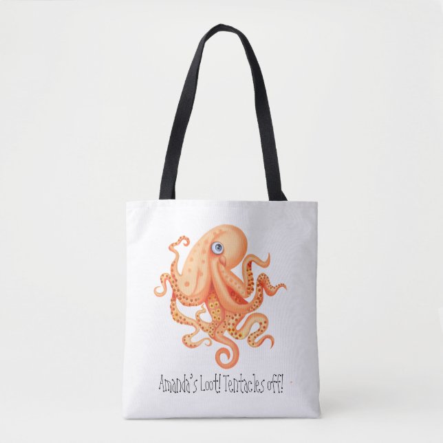 Bolso De Tela Tentáculos personalizados de un lindo pulpo naranj (Anverso)