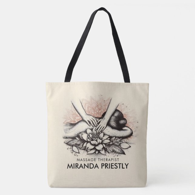 Bolso De Tela Terapia Masajista Manos Curadoras Energía Spa Well (Anverso)