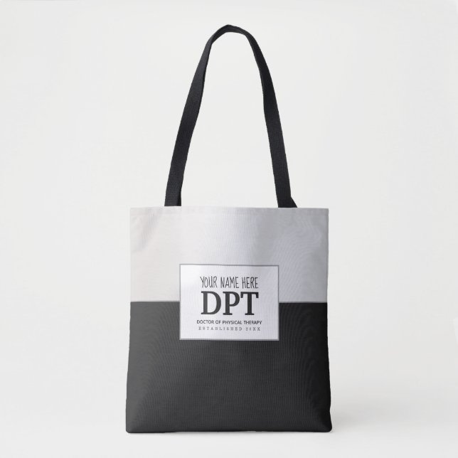 Bolso De Tela Terapizador físico DPT personalizado plata y negro (Anverso)