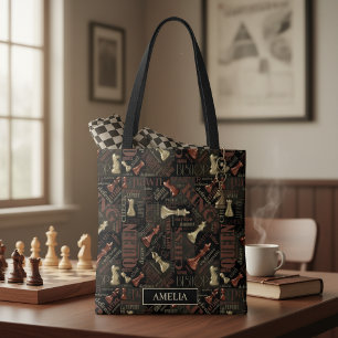 Bolso De Tela Términos y Piezas de Ajedrez Cobre y Oro ID784