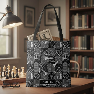 Bolso De Tela Términos y Piezas de Ajedrez Negro y Blanco ID784