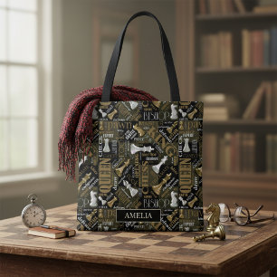 Bolso De Tela Términos y piezas de ajedrez Silver y Gold ID784