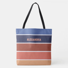Bolso De Tela Terra Cotta & Blue Stripes Personalized