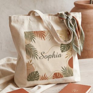 Bolso De Tela Terracota Boho Botánico Hojas de Palma Personaliza