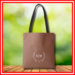 Bolso De Tela Terracota y Blanco   Monograma de Iniciales Modern
